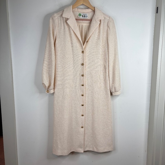 Vtg Marty Gutmacher Cardigan 10P Ivory Brass Button Long Line Classic Old Money - Picture 1 of 11